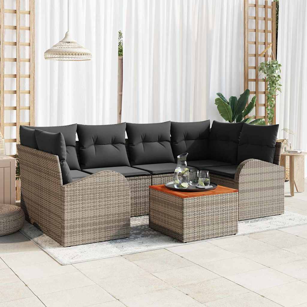Conjunto de Sofá de Jardim 7 pcs Cinzeto Rattan Sintético