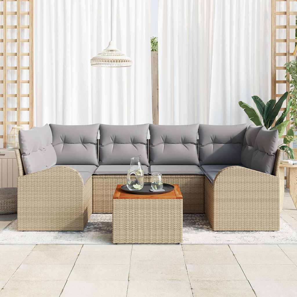 Conjunto de Sofá de Jardim 7 pcs Bege Rattan Sintético