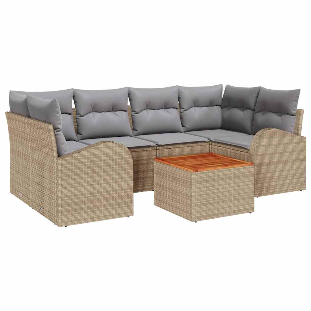 Conjunto de Sofá de Jardim 7 pcs Bege Rattan Sintético