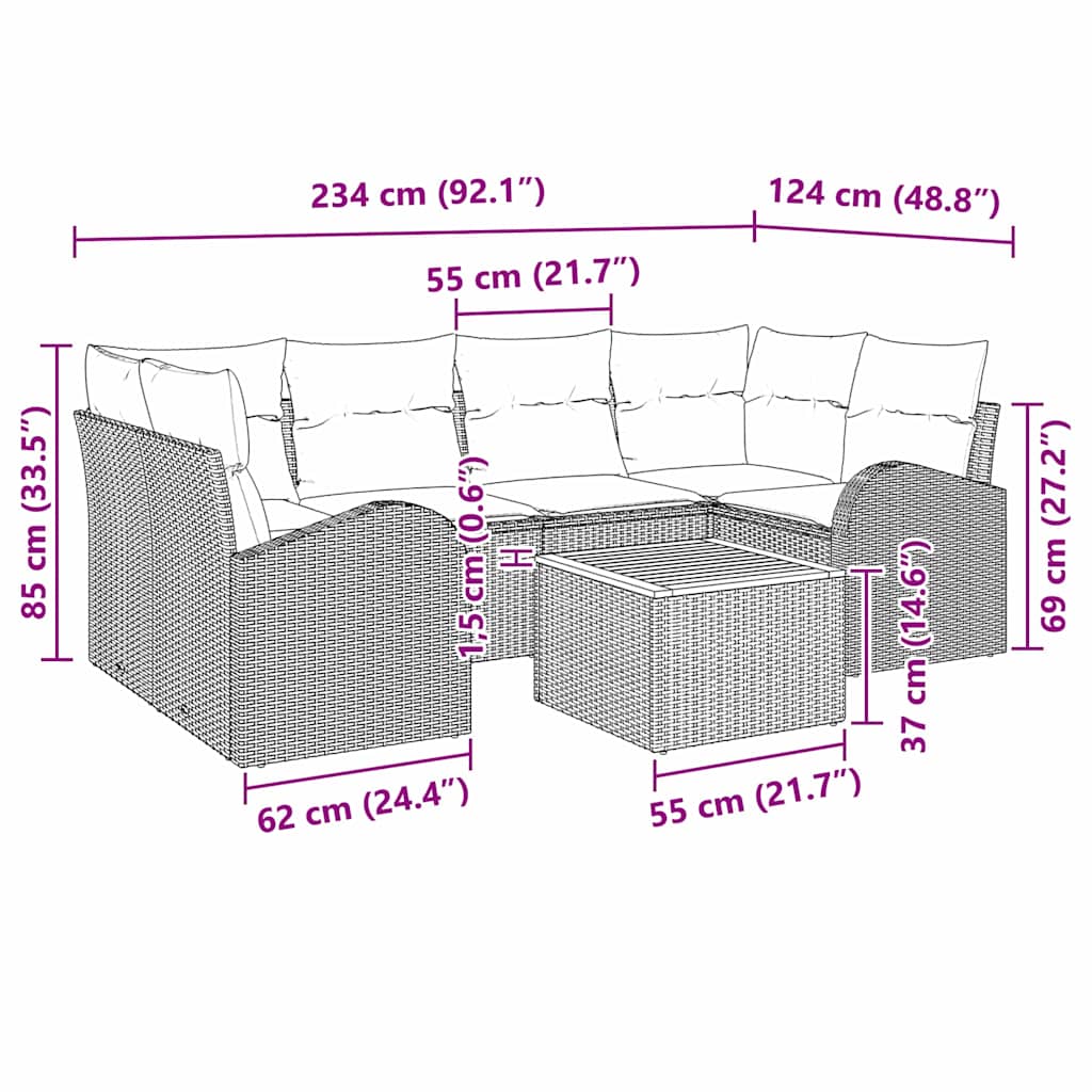 Conjunto de Sofá de Jardim 7 pcs Bege Rattan Sintético