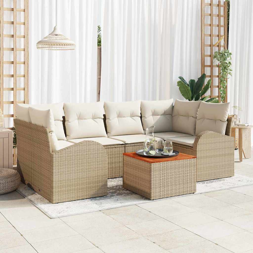 Conjunto de Sofá de Jardim 7 pcs Bege Rattan Sintético