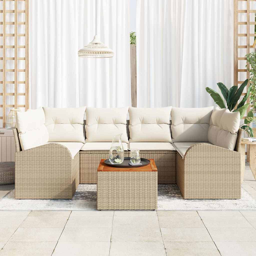Conjunto de Sofá de Jardim 7 pcs Bege Rattan Sintético