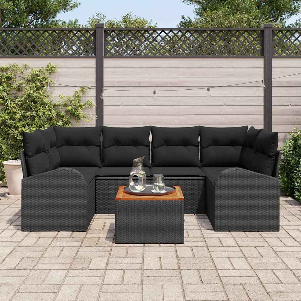 Conjunto de Sofá de Jardim 7 pcs Preto Rattan Sintético