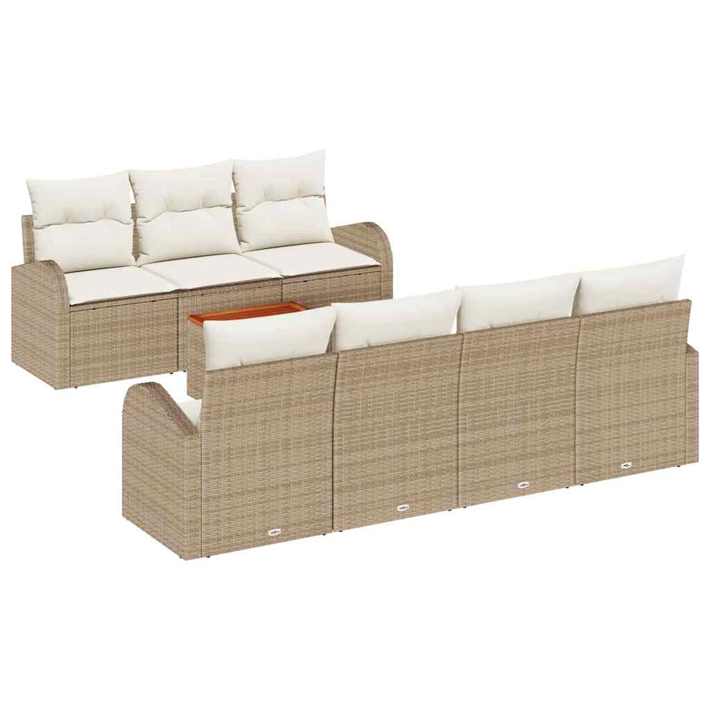 Conjunto de Sofá de Jardim 8 pcs Bege Rattan Sintético
