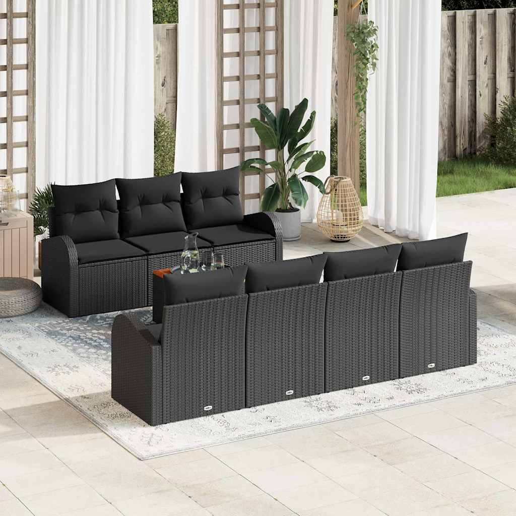 Conjunto de Sofá de Jardim 8 pcs Preto Rattan Sintético