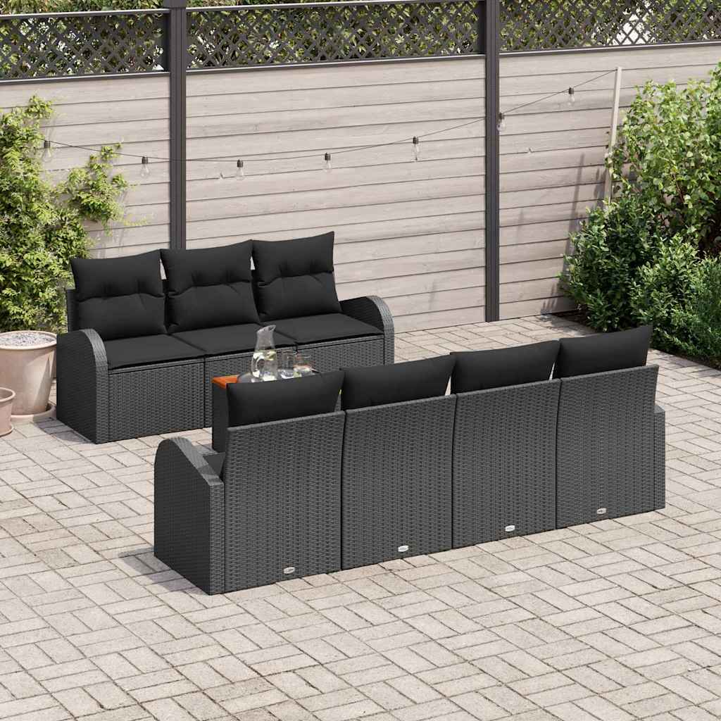 Conjunto de Sofá de Jardim 8 pcs Preto Rattan Sintético