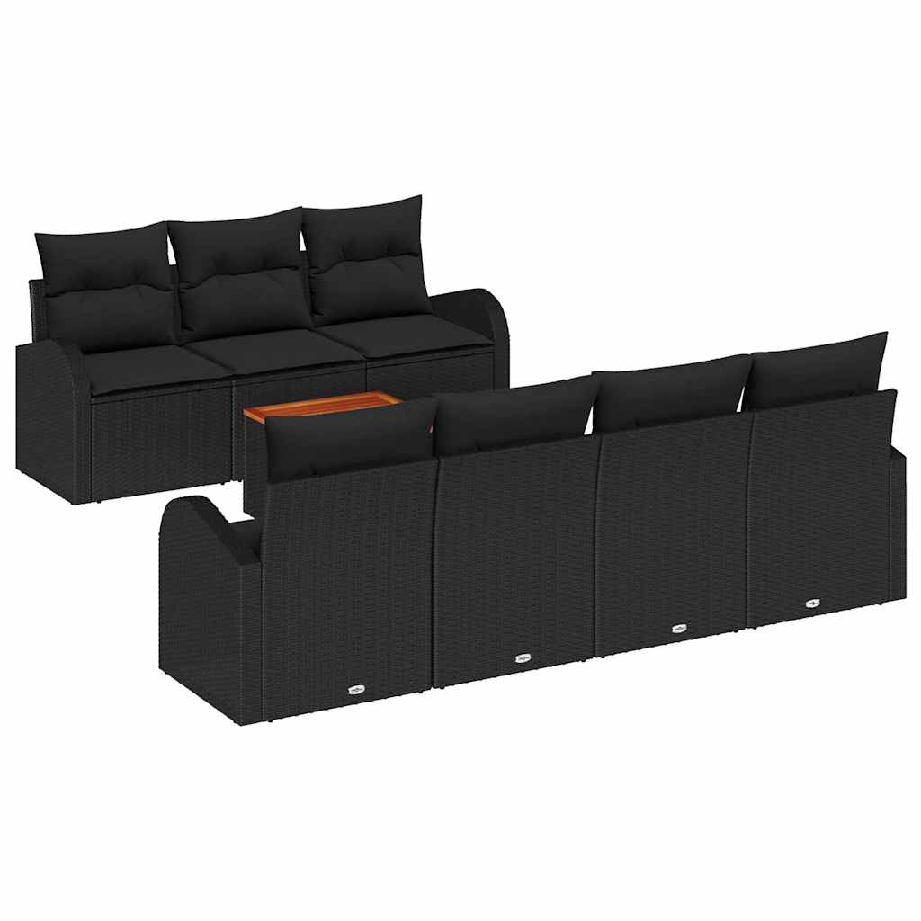 Conjunto de Sofá de Jardim 8 pcs Preto Rattan Sintético