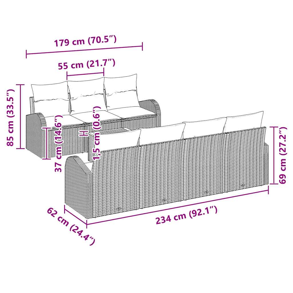Conjunto de Sofá de Jardim 8 pcs Preto Rattan Sintético