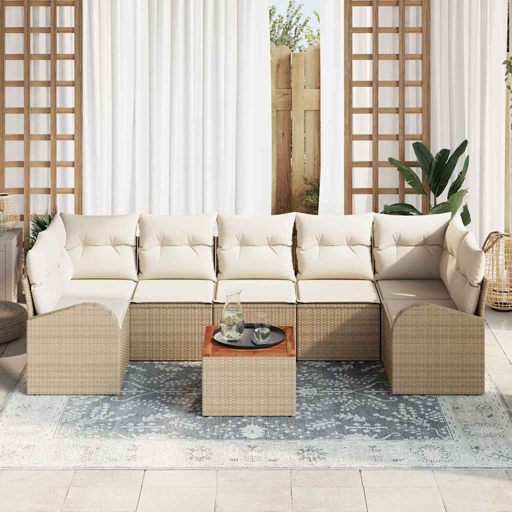 Conjunto de Sofá de Jardim 8 pcs Bege Rattan Sintético