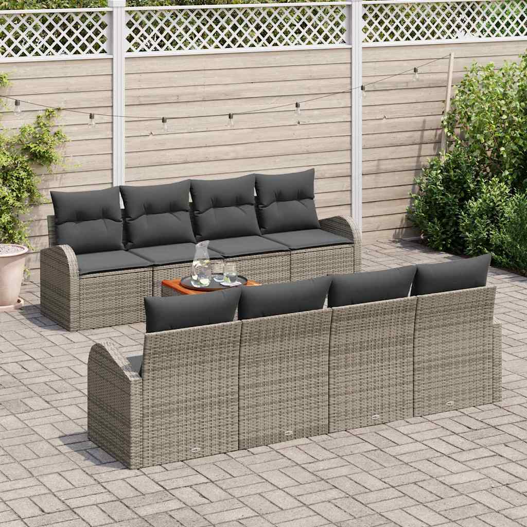 Conjunto de Sofá de Jardim 9 pcs Cinzeto Rattan Sintético