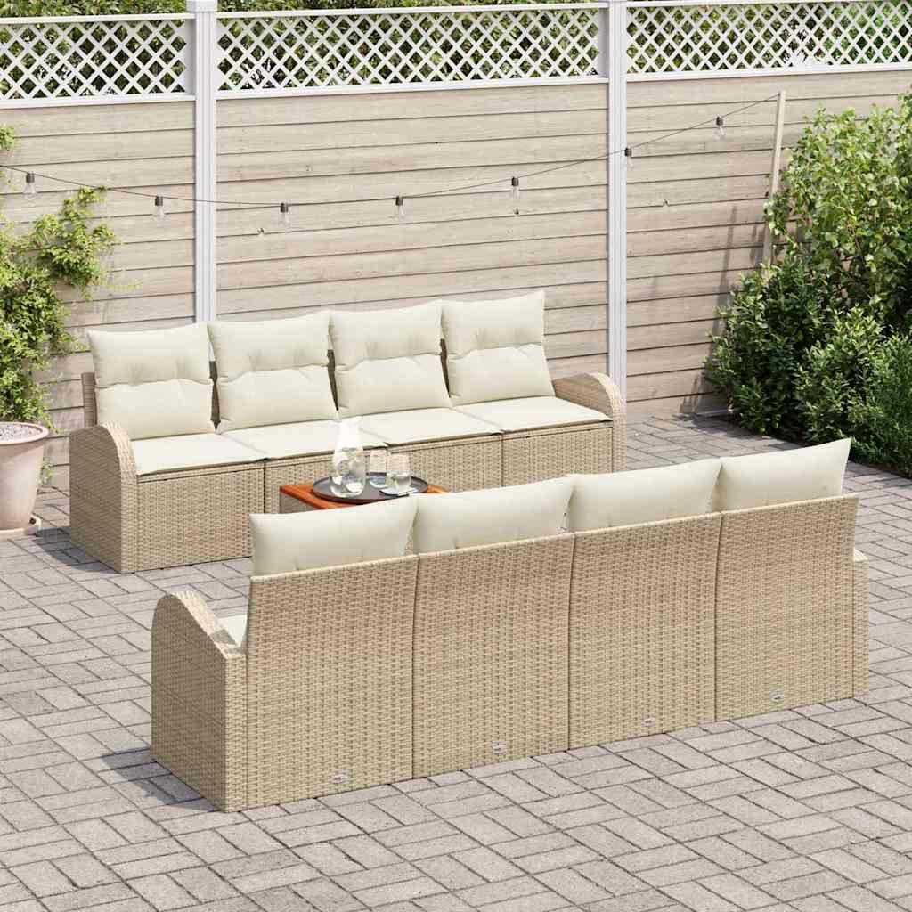 Conjunto de Sofá de Jardim 9 pcs Bege Rattan Sintético