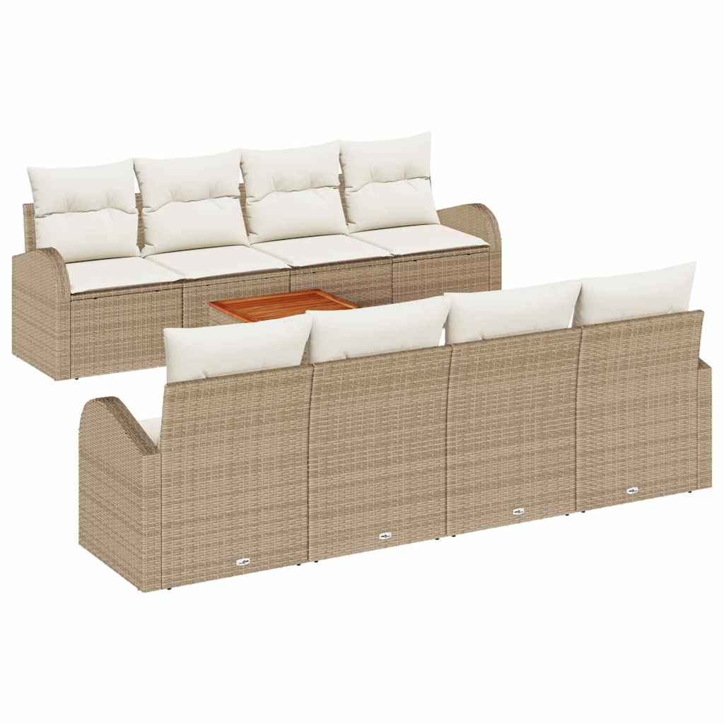Conjunto de Sofá de Jardim 9 pcs Bege Rattan Sintético
