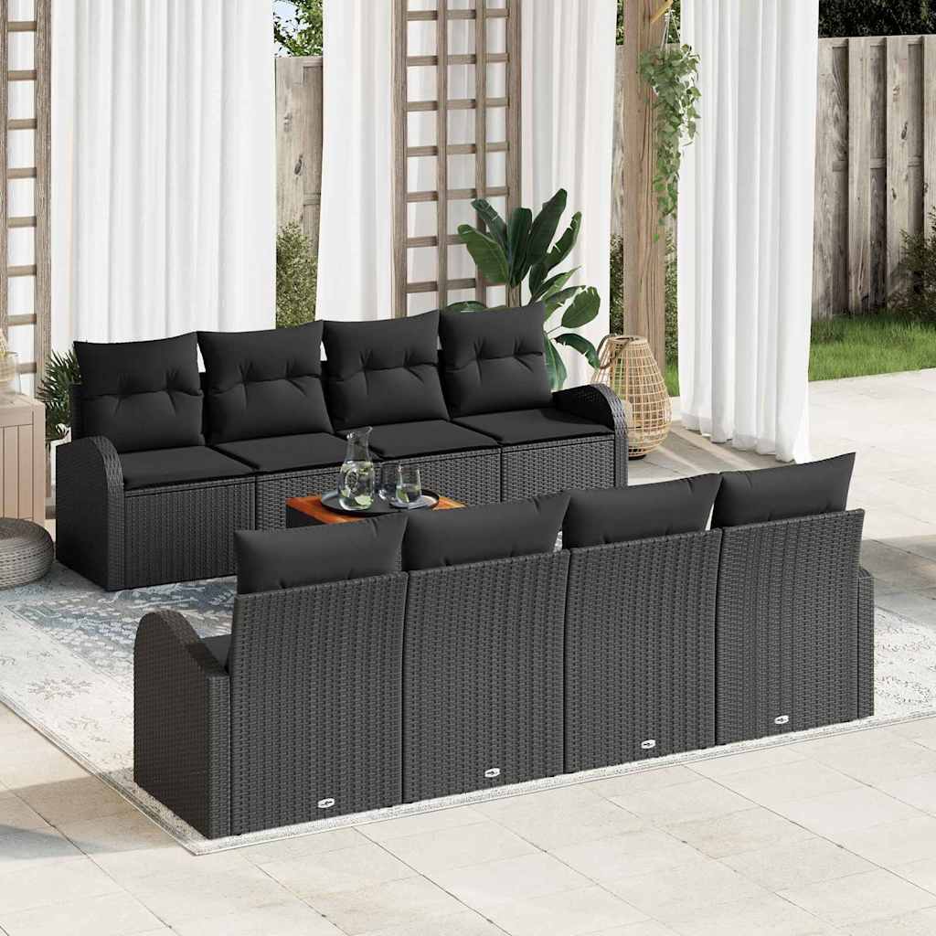 Conjunto de Sofá de Jardim 9 pcs Preto Rattan Sintético