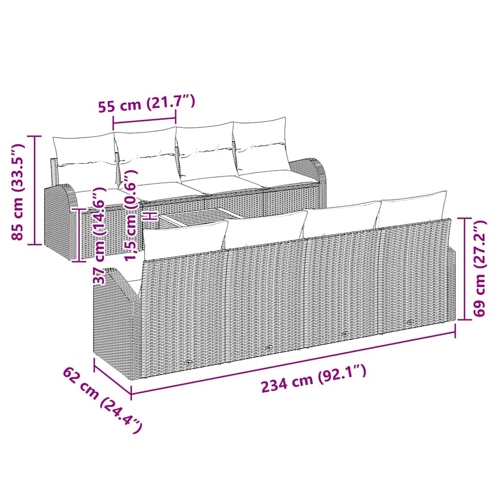 Conjunto de Sofá de Jardim 9 pcs Preto Rattan Sintético