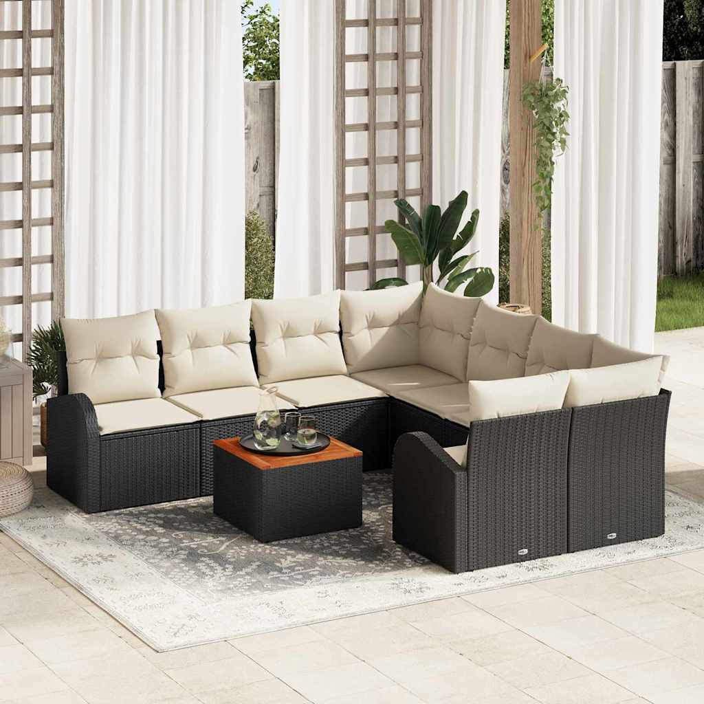 Conjunto de Sofá de Jardim 9 pcs Preto Rattan Sintético