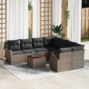 Conjunto de Sofá de Jardim 9 pcs Cinzeto Rattan Sintético