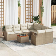 Conjunto de Sofá de Jardim 9 pcs Bege Rattan Sintético