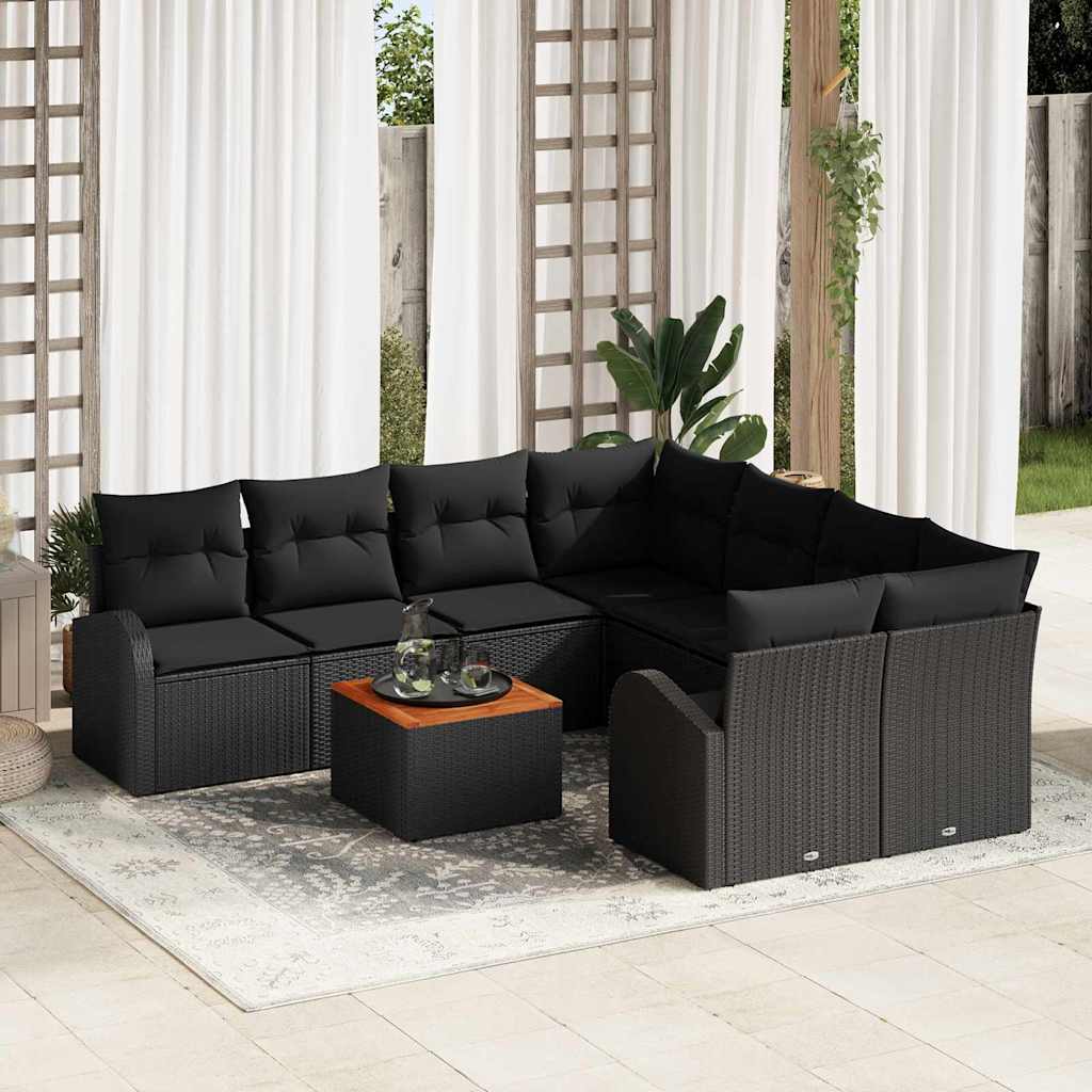 Conjunto de Sofá de Jardim 9 pcs Preto Rattan Sintético