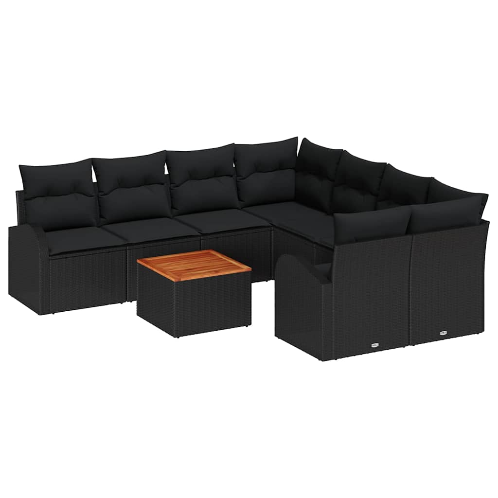 Conjunto de Sofá de Jardim 9 pcs Preto Rattan Sintético