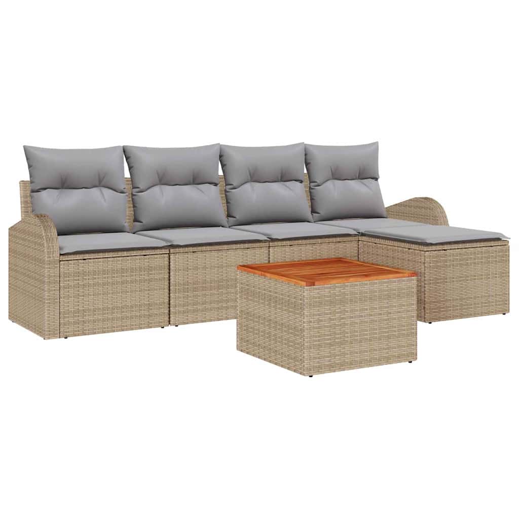 Conjunto de Sofá de Jardim 6 pcs Bege Rattan Sintético