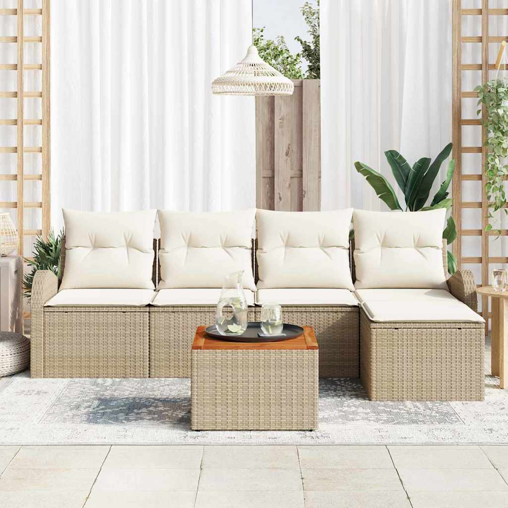 Conjunto de Sofá de Jardim 6 pcs Bege Rattan Sintético