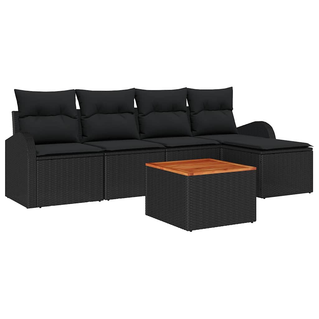 Conjunto de Sofá de Jardim 6 pcs Preto Rattan Sintético