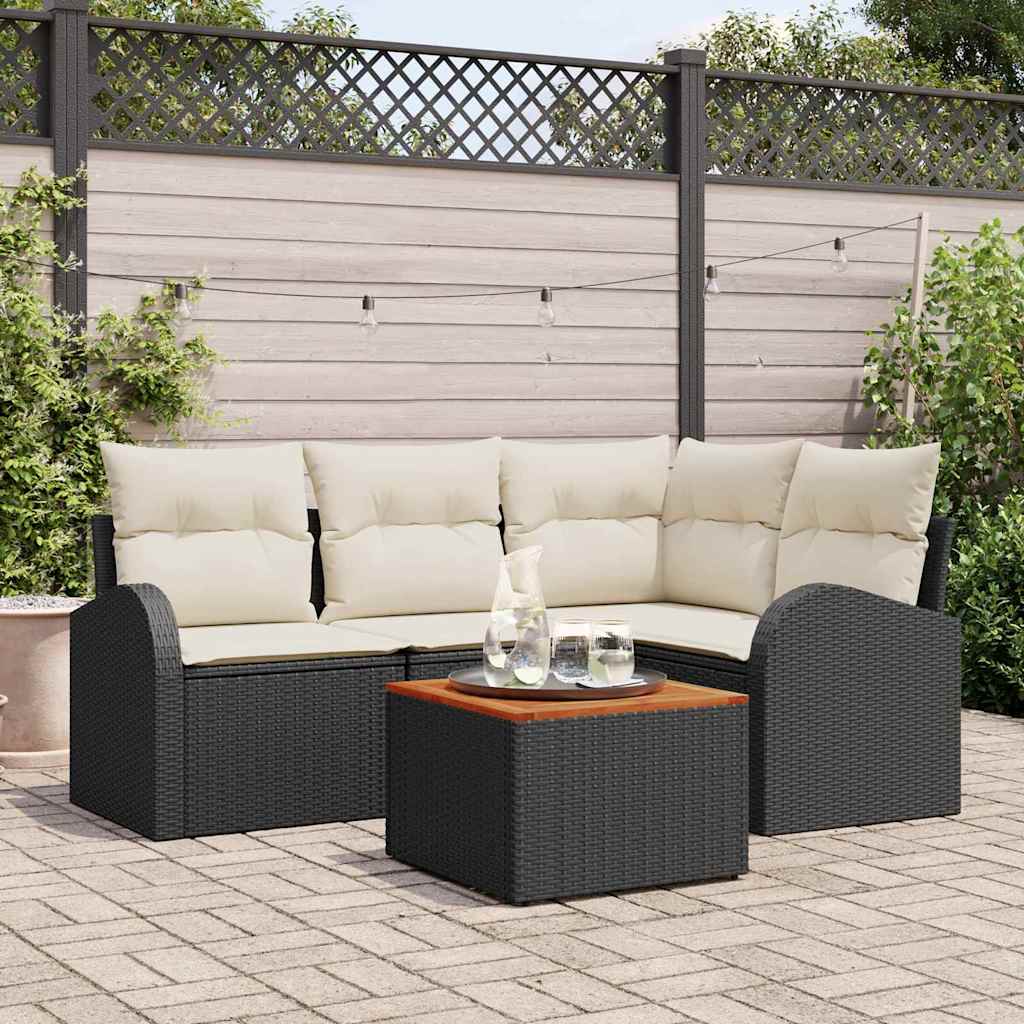 Conjunto de Sofá de Jardim 5 pcs Preto Rattan Sintético