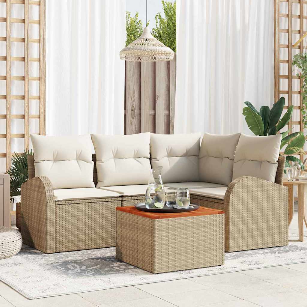 Conjunto de Sofá de Jardim 5 pcs Bege Rattan Sintético