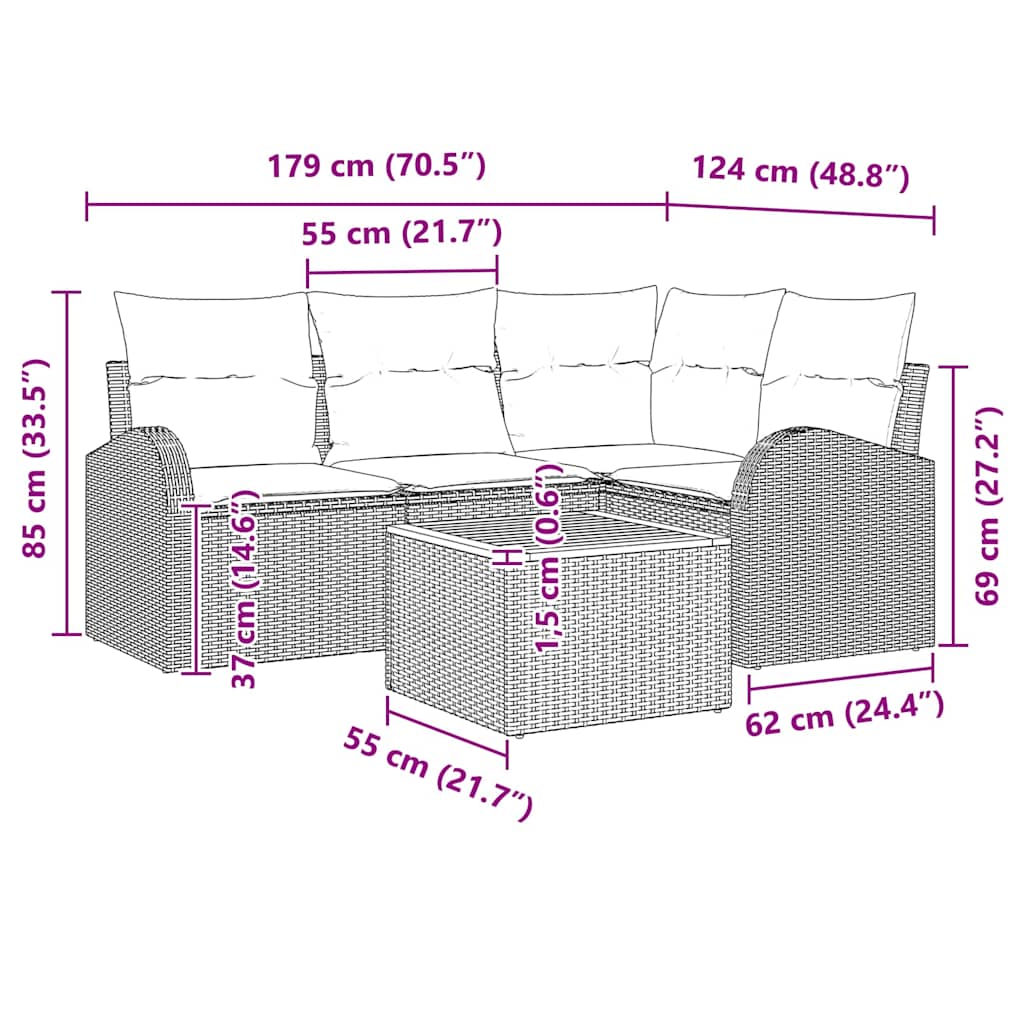 Conjunto de Sofá de Jardim 5 pcs Preto Rattan Sintético