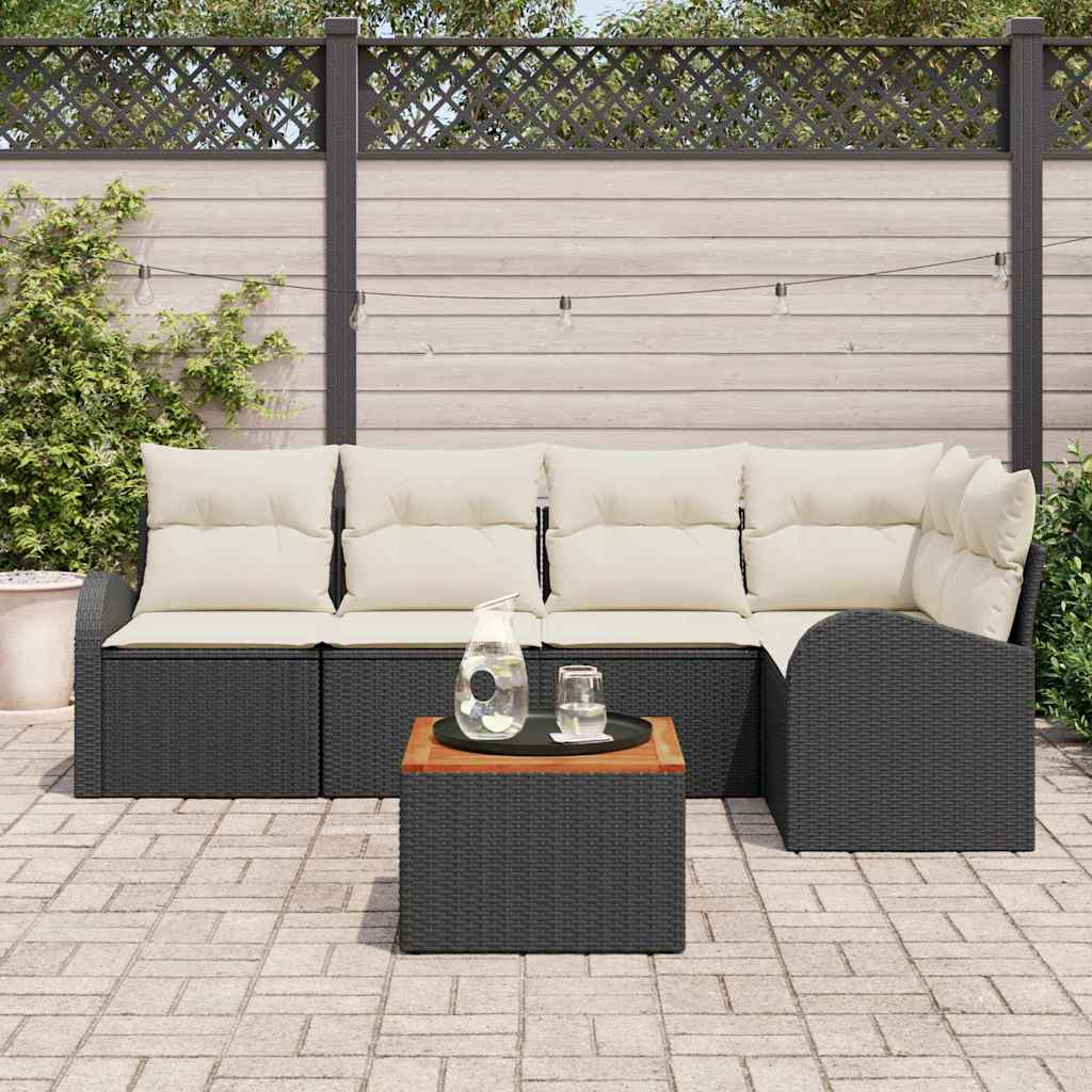 Conjunto de Sofá de Jardim 6 pcs Preto Rattan Sintético