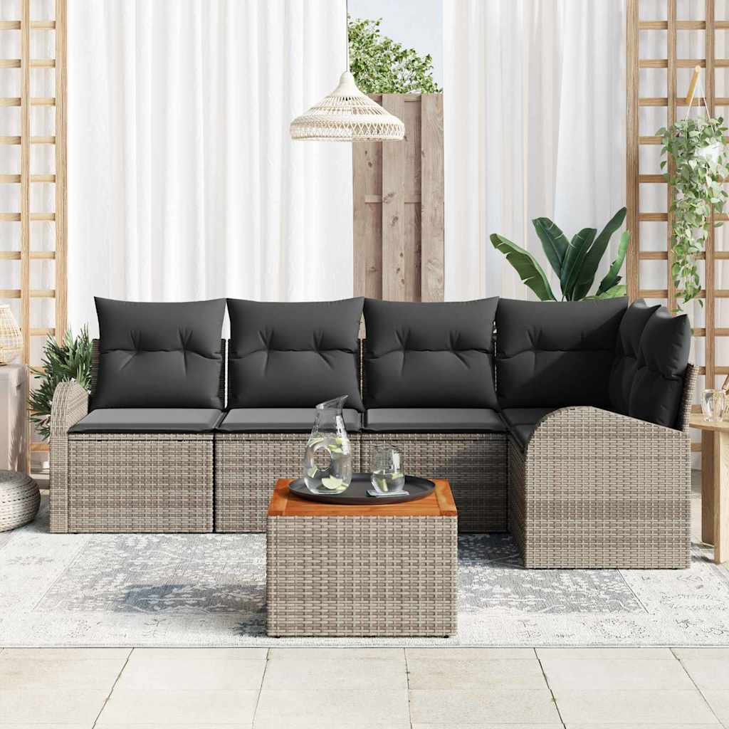 Conjunto de Sofá de Jardim 6 pcs Cinzeto Rattan Sintético