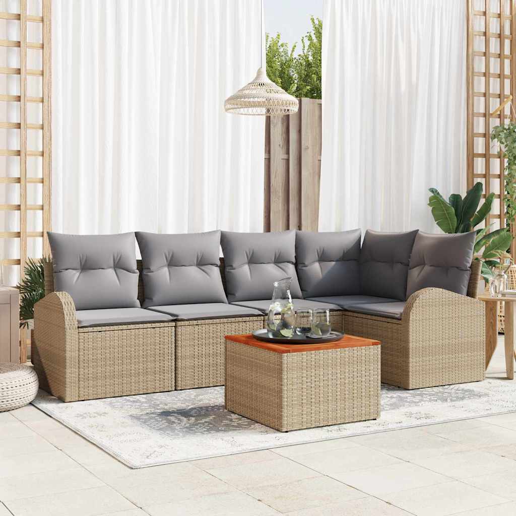 Conjunto de Sofá de Jardim 6 pcs Bege Rattan Sintético
