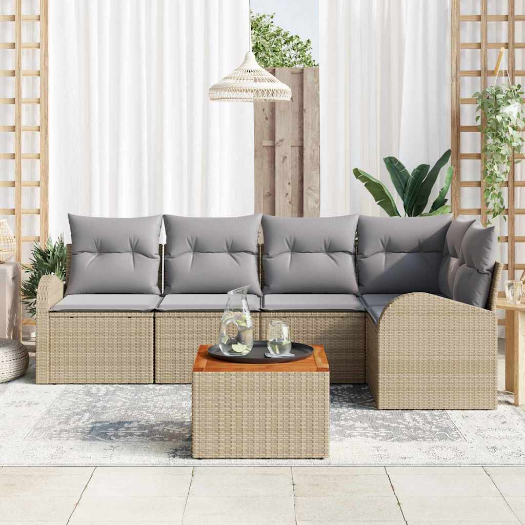 Conjunto de Sofá de Jardim 6 pcs Bege Rattan Sintético