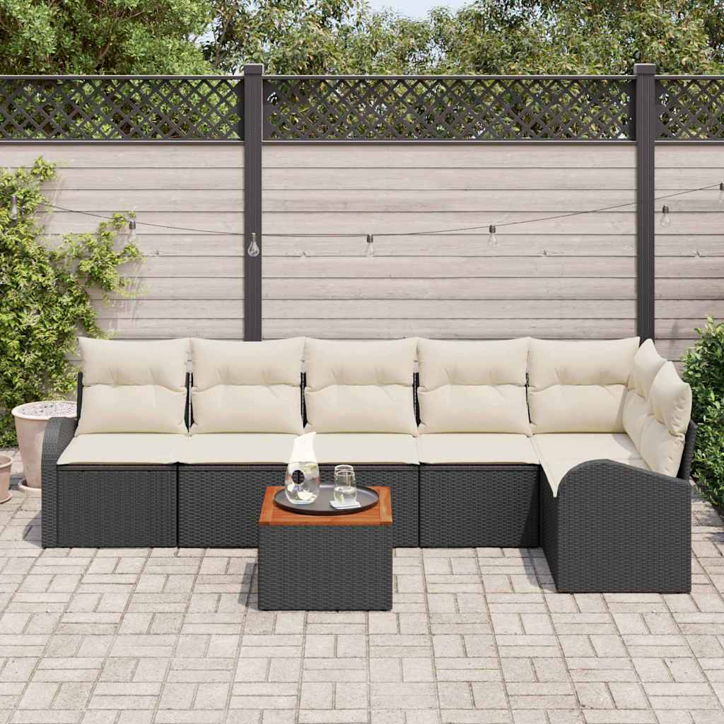 Conjunto de Sofá de Jardim 7 pcs Preto Rattan Sintético