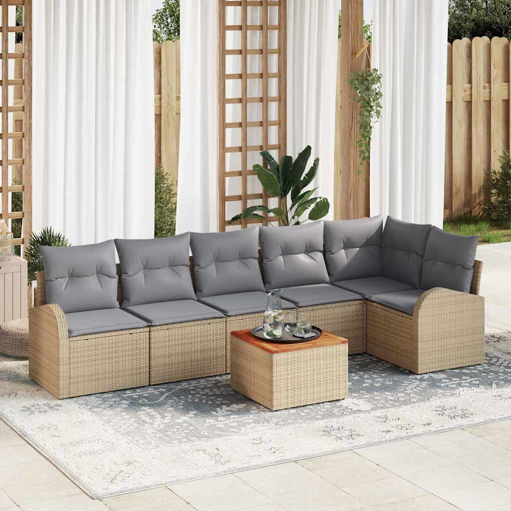 Conjunto de Sofá de Jardim 7 pcs Bege Rattan Sintético
