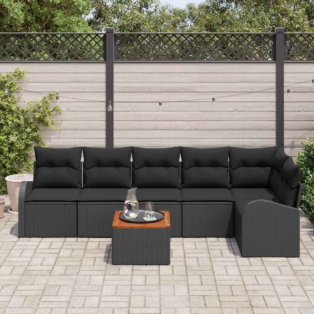 Conjunto de Sofá de Jardim 7 pcs Preto Rattan Sintético