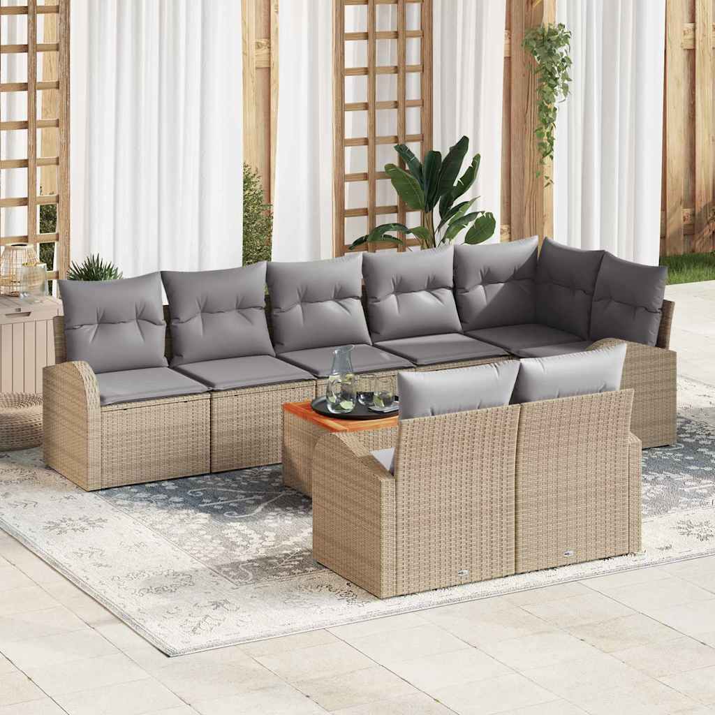 Conjunto de Sofá de Jardim 9 pcs Bege Rattan Sintético