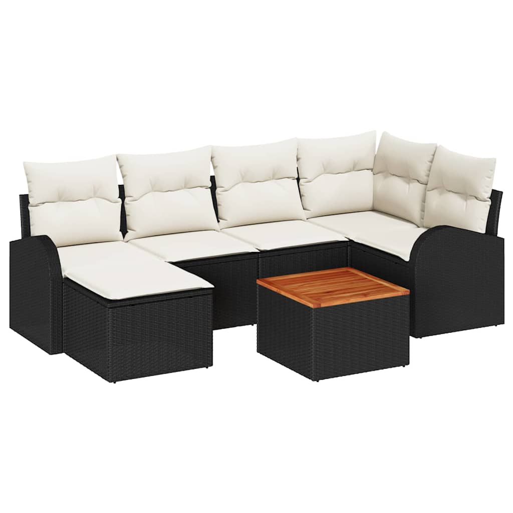 Conjunto de Sofá de Jardim 7 pcs Preto Rattan Sintético