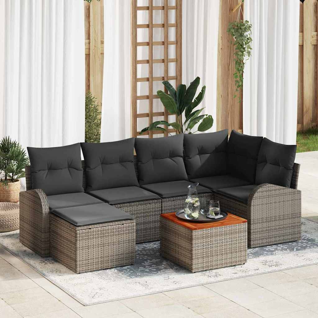 Conjunto de Sofá de Jardim 7 pcs Cinzeto Rattan Sintético