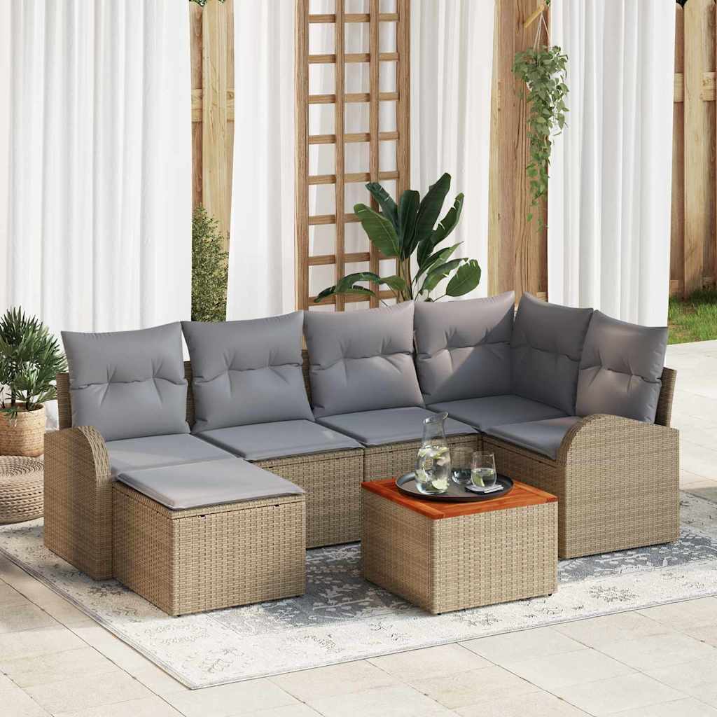 Conjunto de Sofá de Jardim 7 pcs Bege Rattan Sintético