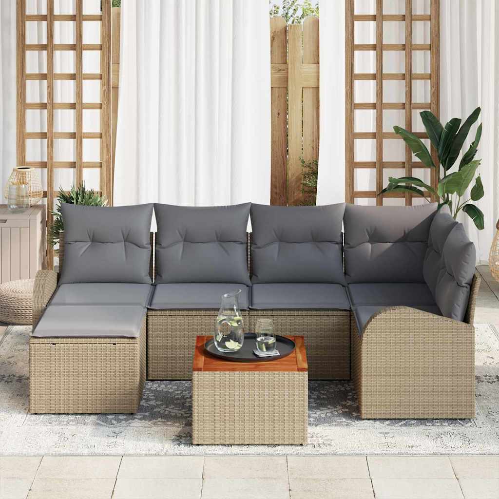 Conjunto de Sofá de Jardim 7 pcs Bege Rattan Sintético