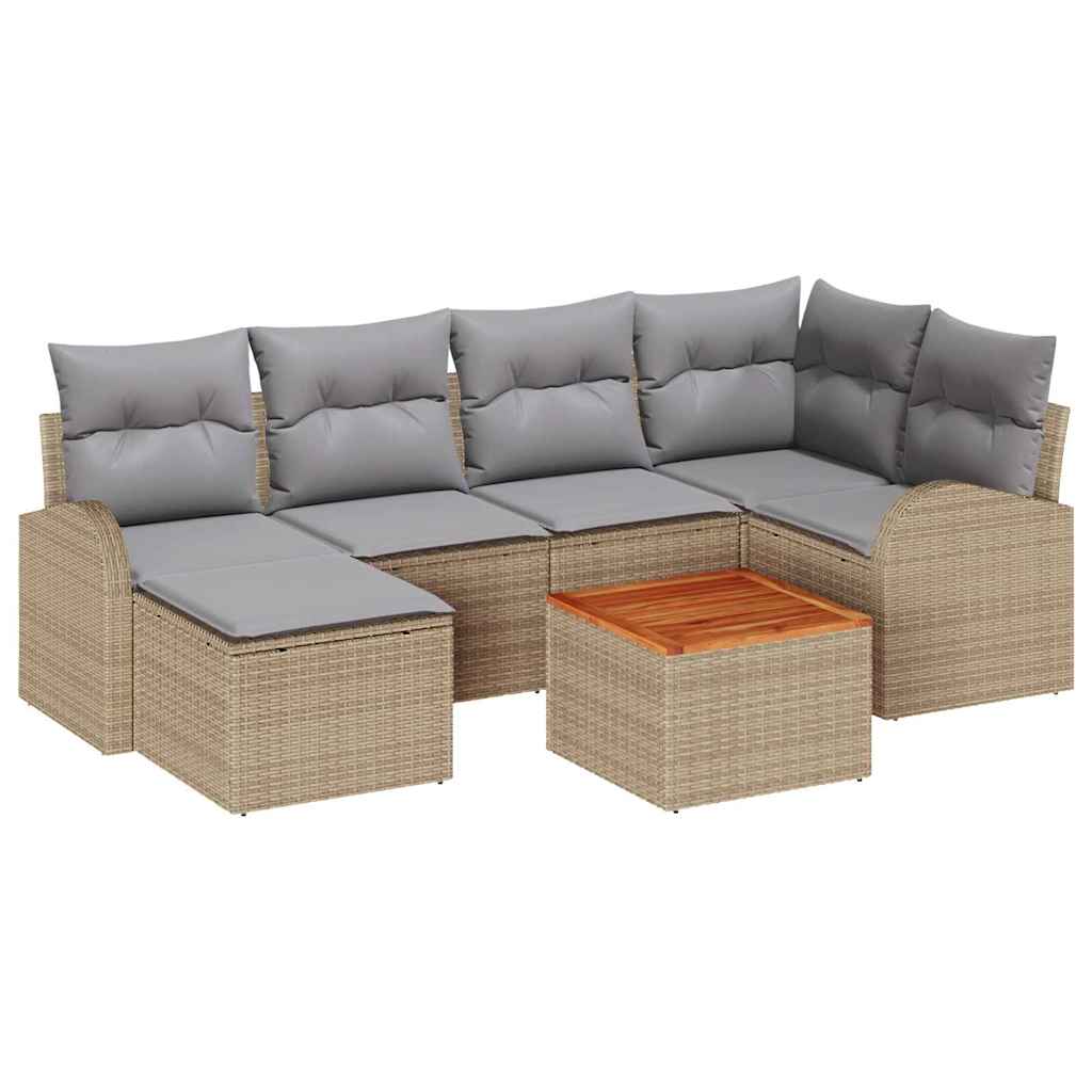 Conjunto de Sofá de Jardim 7 pcs Bege Rattan Sintético