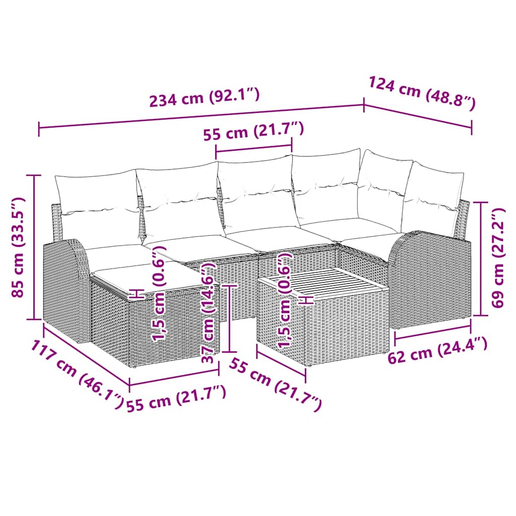 Conjunto de Sofá de Jardim 7 pcs Bege Rattan Sintético