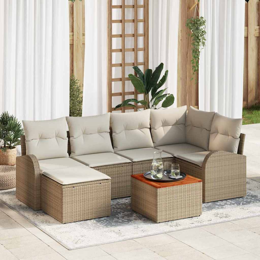 Conjunto de Sofá de Jardim 7 pcs Bege Rattan Sintético