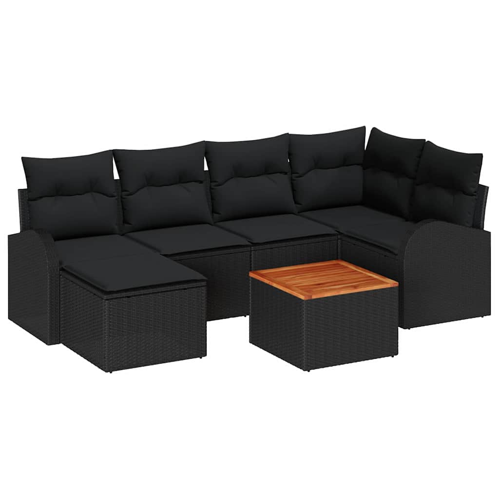 Conjunto de Sofá de Jardim 7 pcs Preto Rattan Sintético