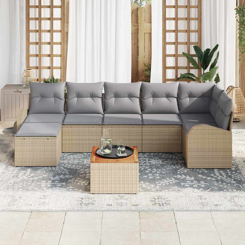 Conjunto de Sofá de Jardim 8 pcs Bege Rattan Sintético