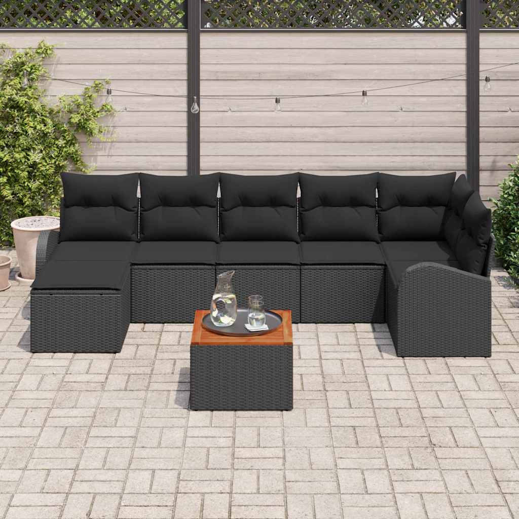 Conjunto de Sofá de Jardim 8 pcs Preto Rattan Sintético