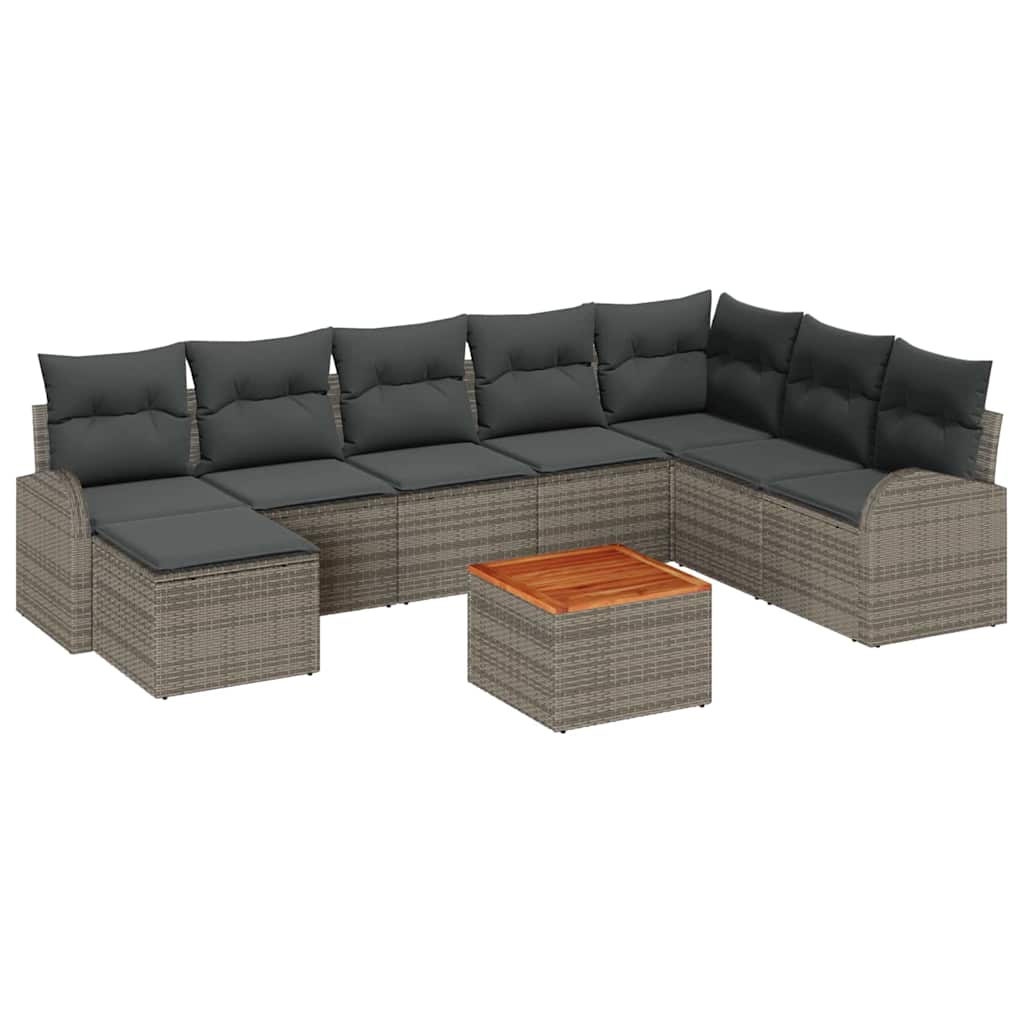 Conjunto de Sofá de Jardim 9 pcs Cinzeto Rattan Sintético