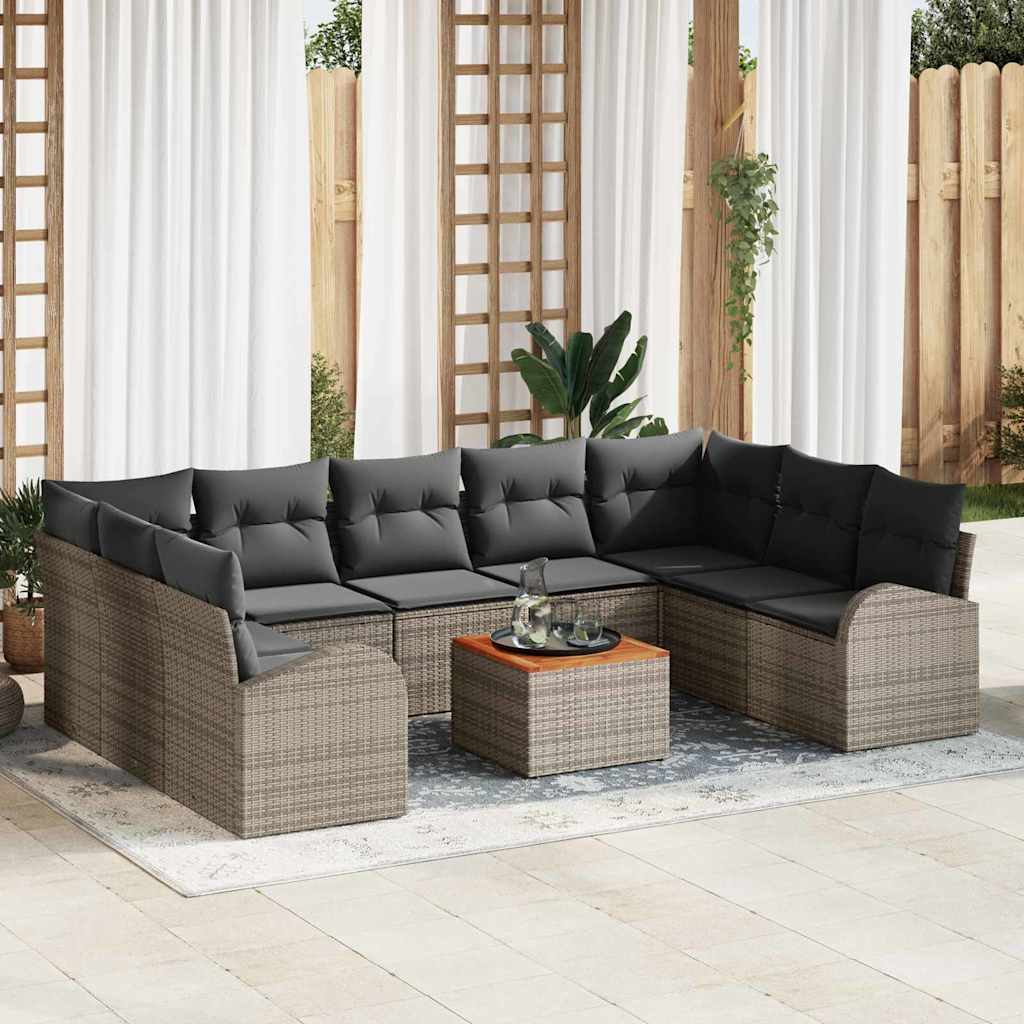 Conjunto de Sofá de Jardim 10 pcs Cinzeto Rattan Sintético