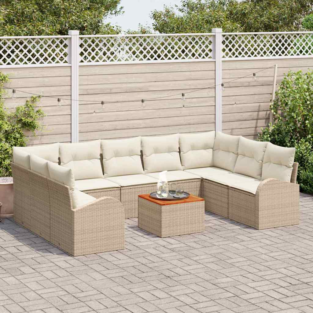 Conjunto de Sofá de Jardim 10 pcs Bege Rattan Sintético